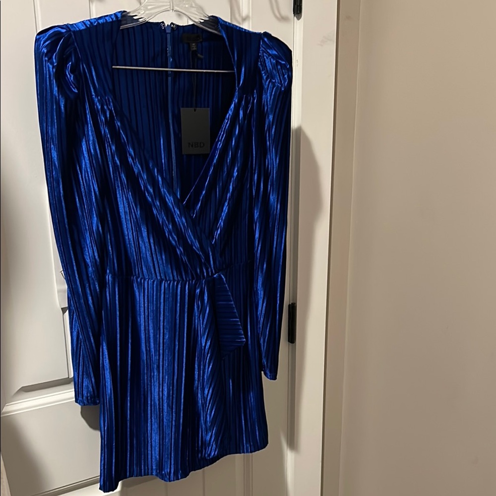 NBD Vibrant Blue Velour Wrap Dress